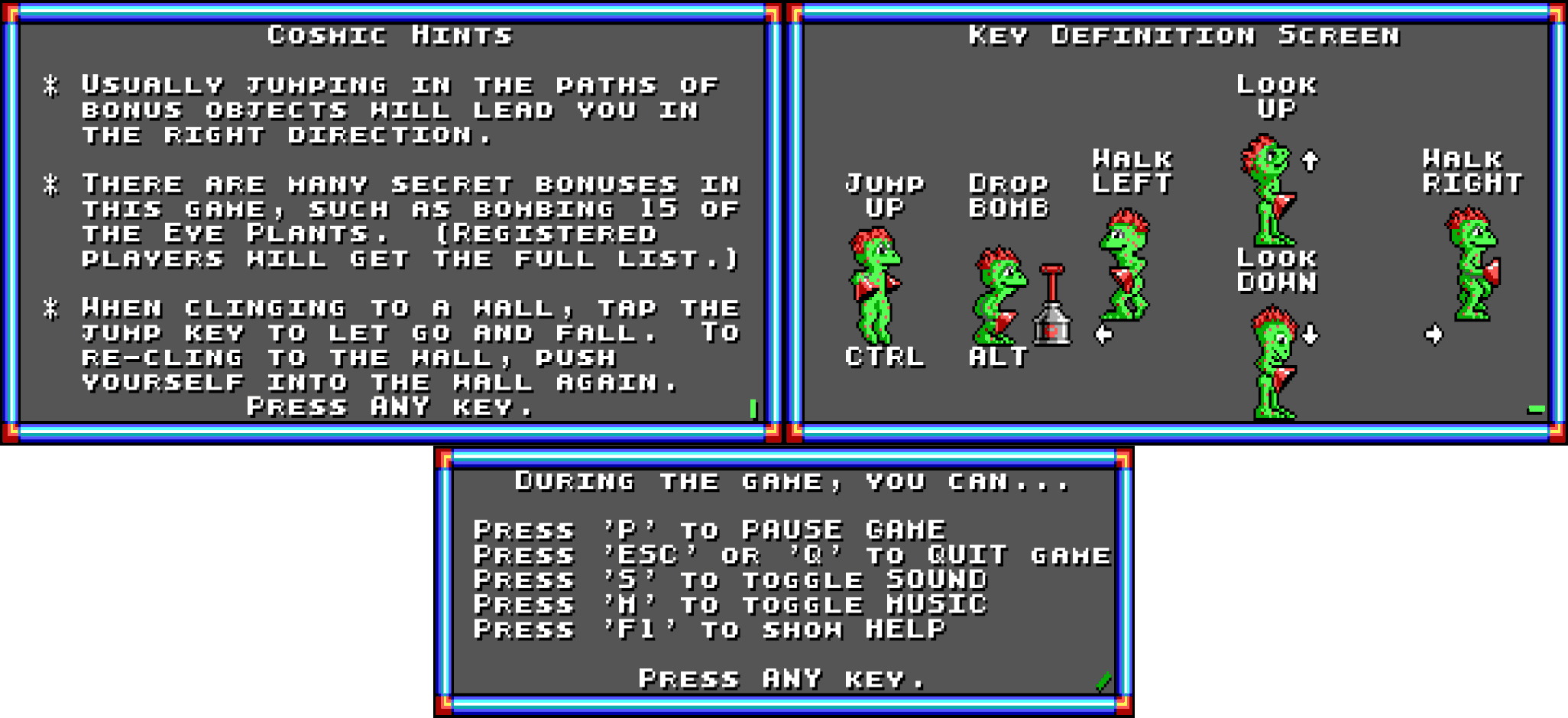 Hints and Keys Dialog Sequence