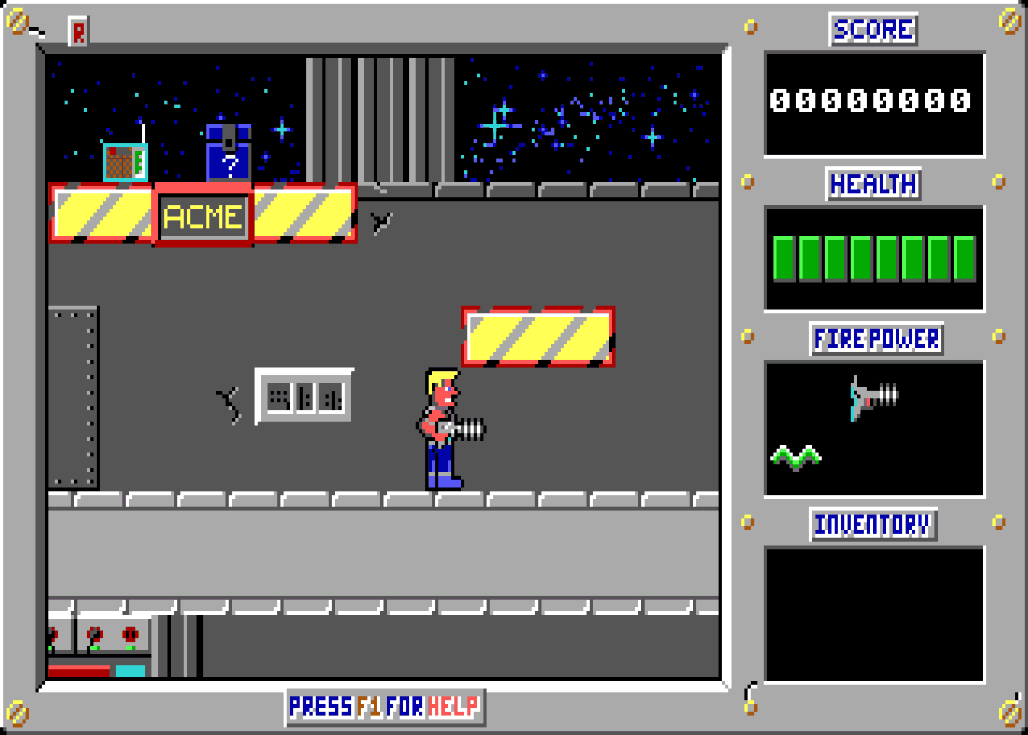 Screenshot of the original Duke Nukem, showing eight health cells.